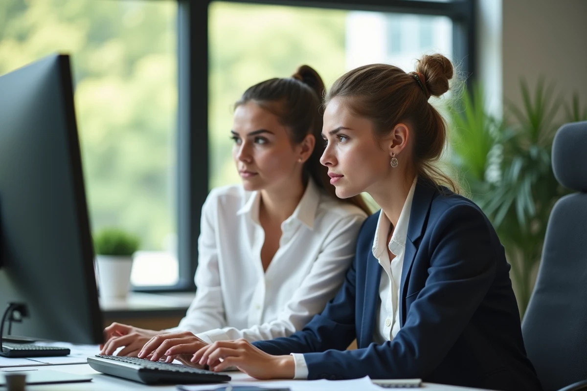 Deux administratrices de club discutant devant un ordinateur