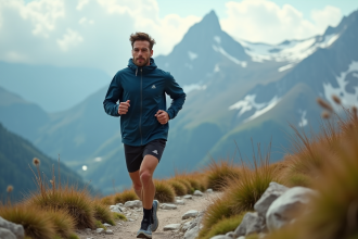 Jeune athlète en course en montagne en pleine effort