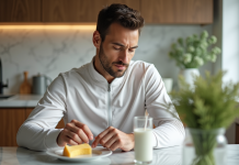 Athlète en salle moderne avec fromage et lait