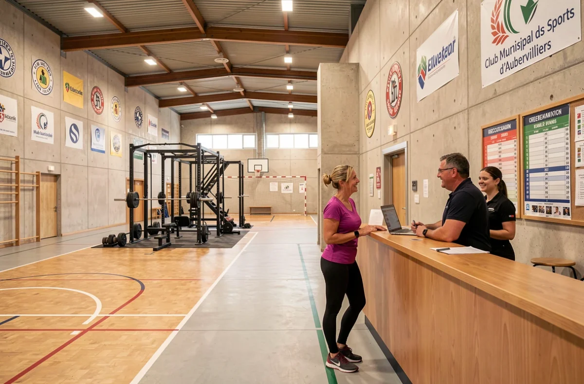 Club Municipal des Sports d'Aubervilliers avec accueil convivial, salle de musculation et infrastructures sportives municipales