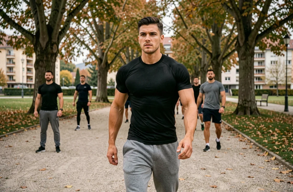 Coach Dorian dirigeant une séance de boot camp en extérieur dans un parc de Grenoble