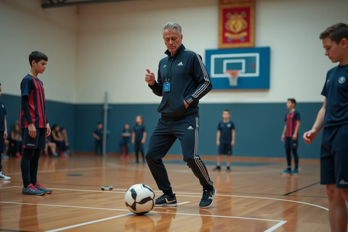 Entraîneur expérimenté montre un premier contrôle aux jeunes