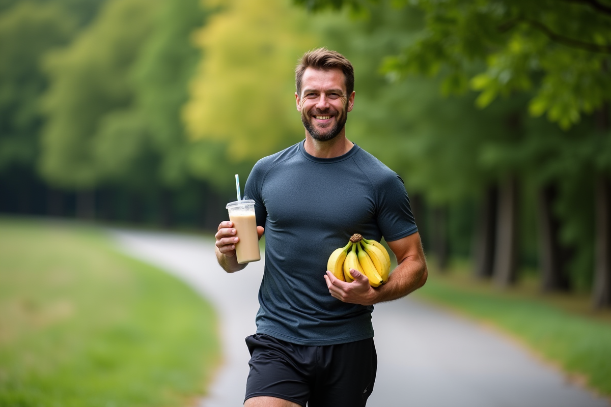 Homme coureur après entraînement dans un parc