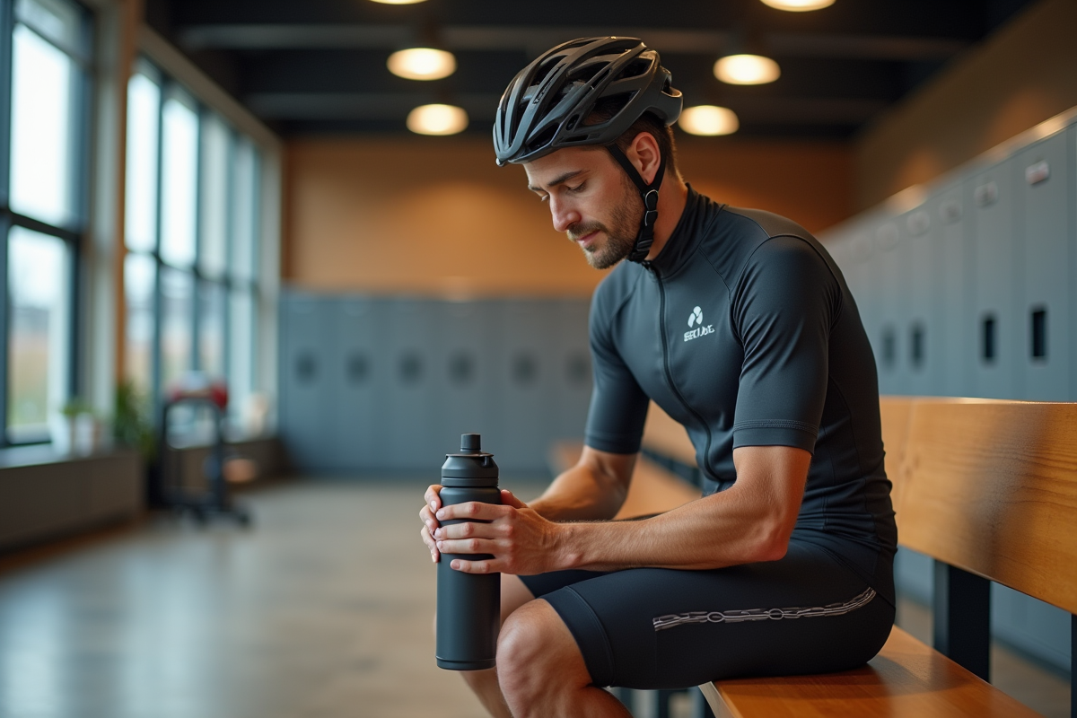 Homme cycliste dans une salle de sport moderne