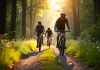 Groupe de cyclistes sur vélos Bosch électriques en forêt