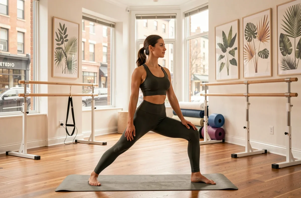 Studio Eden proposant des cours de yoga et fitness dans un cadre épuré et raffiné avec parquet et décoration naturelle