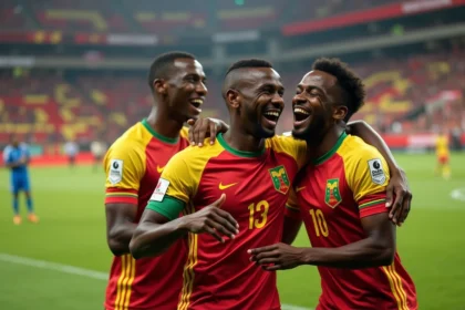 Groupe de joueurs congolais en équipe nationale après match