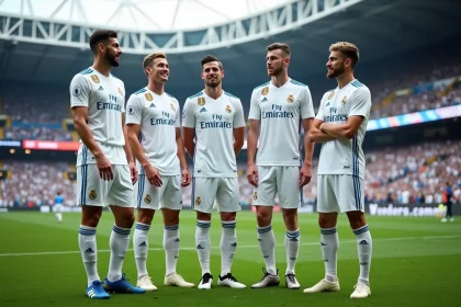 Groupe de joueurs de football Real Madrid sur le terrain