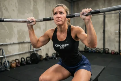 Athlète CrossFit féminine commettant une erreur de prise sur la barre de traction lors de l'Open CrossFit 2026