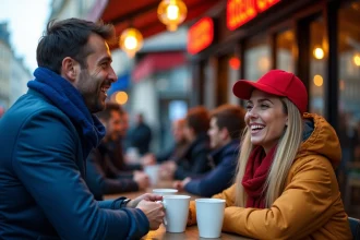 Deux fans de football regardent la télévision à un café