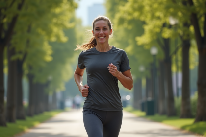 Femme en jogging dans un parc urbain au matin