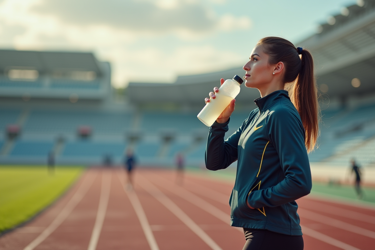 Femme coureuse au stade en matinée en pleine routine