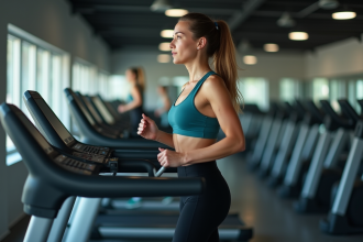 Femme en entraînement course sur tapis de gym
