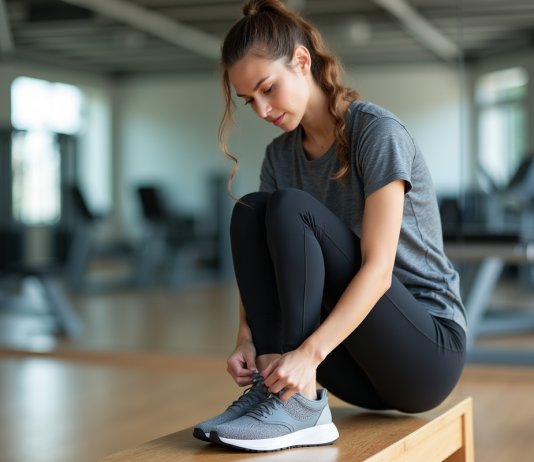 Chaussures salle de sport : quel type choisir pour performance et confort ? Jeune femme sportive en entraînement dans une salle lumineuse