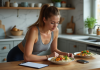 Perte de graisse : quel ratio macro idéal pour mincir efficacement ? Femme sportive préparant un repas équilibré à la maison