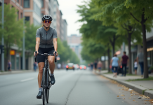 Sport à faible empreinte carbone : quel impact sur l’environnement ? Jeune femme à vélo en ville sans voiture