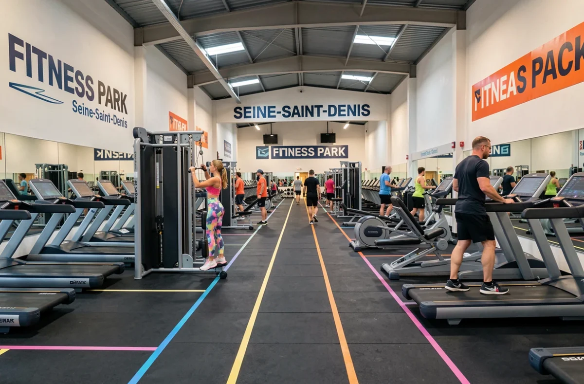 Salle Fitness Park en Seine-Saint-Denis avec grand plateau de cardio-training et musculation et membres variés en entraînement
