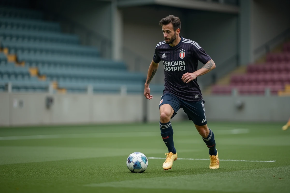 Footballeur de Serie A en dribble lors d'une séance d'entraînement en club en Italie