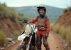 Comment élire la moto-cross 50 idéale pour ses aventures tout-terrain ? Jeune garçon de 14 ans souriant avec casque relevé et moto