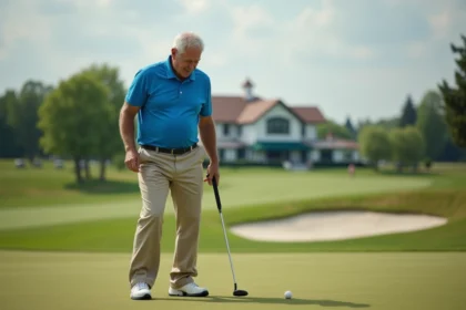 Golfeur frustré après un mauvais chip sur le green