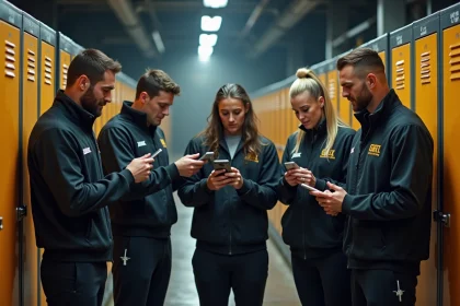 Groupe de lutteurs professionnels en backstage dynamique