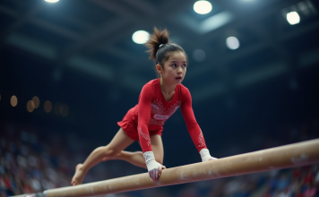 Gymnaste déterminée sur les barres asymétriques en intérieur