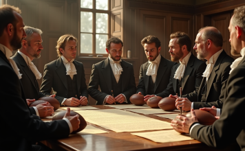 Origine et histoire du football : qui a établi les règles du jeu ? Groupe d'hommes victoriens discutant des règles de football