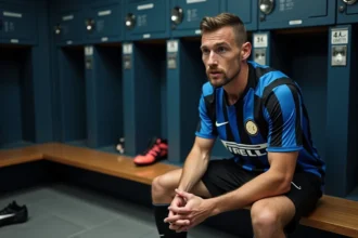 Joueur de l'Inter Milan en interview dans le vestiaire nerazzurro après un match