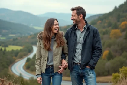 Laurene Godey et Sebastien Loeb partageant un rire en plein air