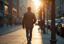 Personne marchant en ville en comptant ses pas avec une smartwatch