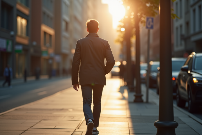 Personne marchant en ville en comptant ses pas avec une smartwatch