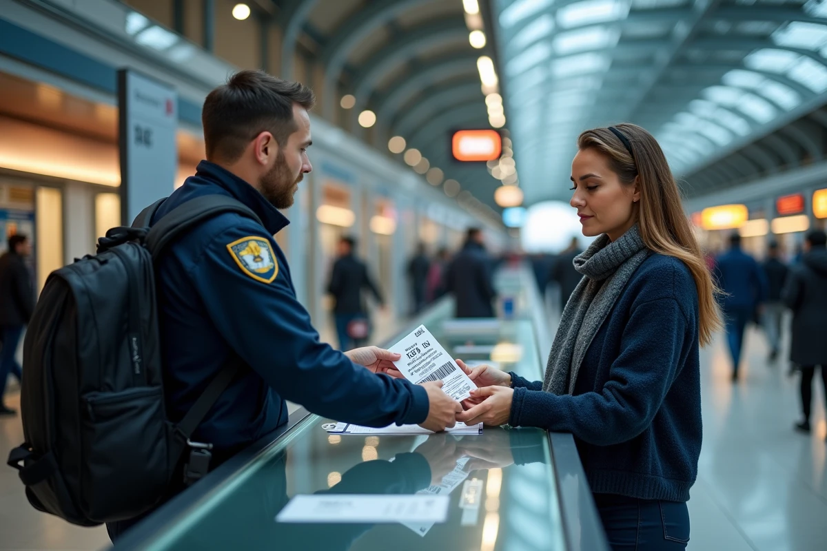 Femme remettant des billets de la Juventus à un agent dans une gare pour une revente légale en présentiel