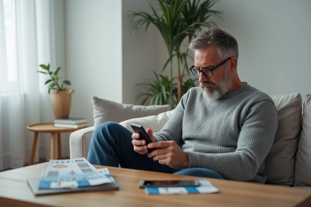 Homme utilisant son smartphone pour revendre ses billets Juventus légalement sur une plateforme officielle