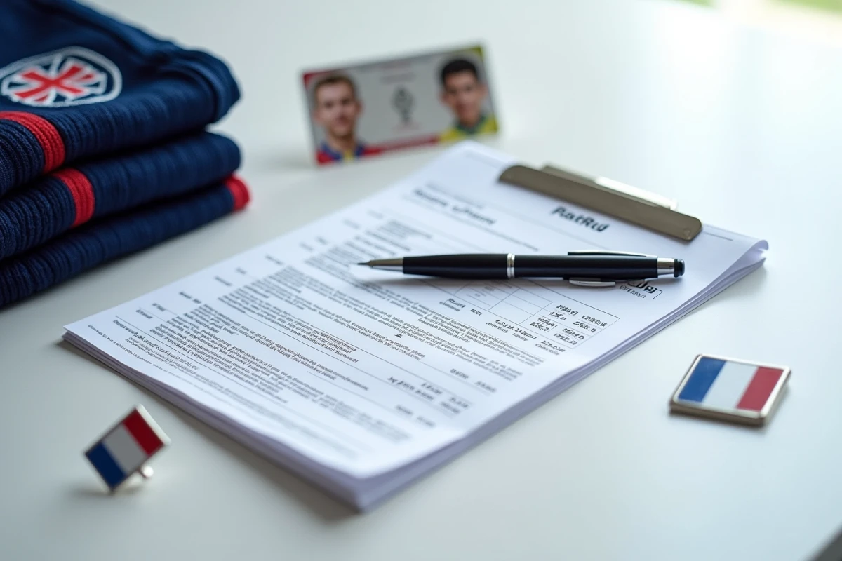 Maillot de rugby français et documents contractuels illustrant le salaire d'un international français