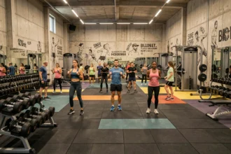 Vue panoramique d'une grande salle de musculation moderne en Seine-Saint-Denis avec équipements variés et membres actifs