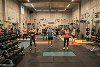 Vue panoramique d'une grande salle de musculation moderne en Seine-Saint-Denis avec équipements variés et membres actifs