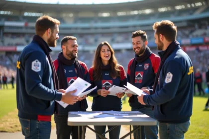 Groupe de supporters de CA Brive réunis devant le stade pour rejoindre l'association CA Libre Rugby