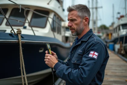 Technicien spécialisé inspectant le moteur d'un bateau avant un long voyage maritime