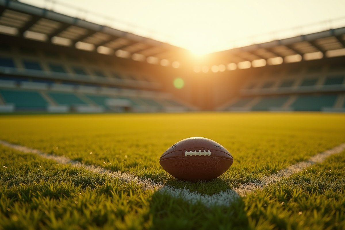Terrain de football historique au lever du soleil avec ballon ancien
